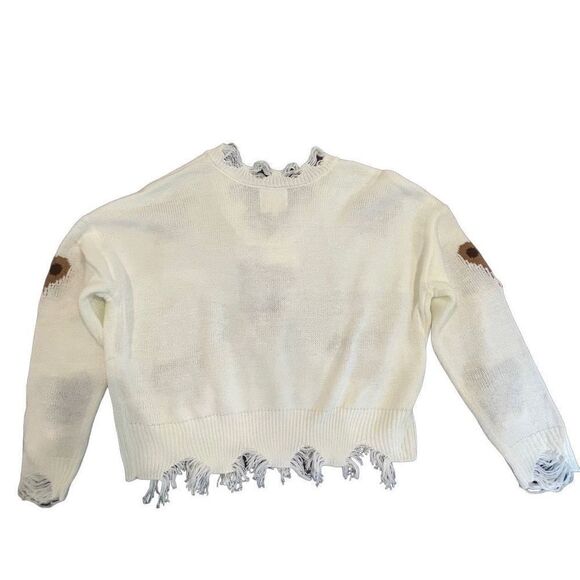 No Comment Frayed Bear Scarf Sweater Size M New - Picture 3 of 8